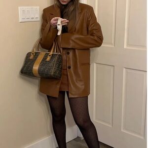 Zara | Chestnut Brown Faux Leather Blazer Jacket | Size XS